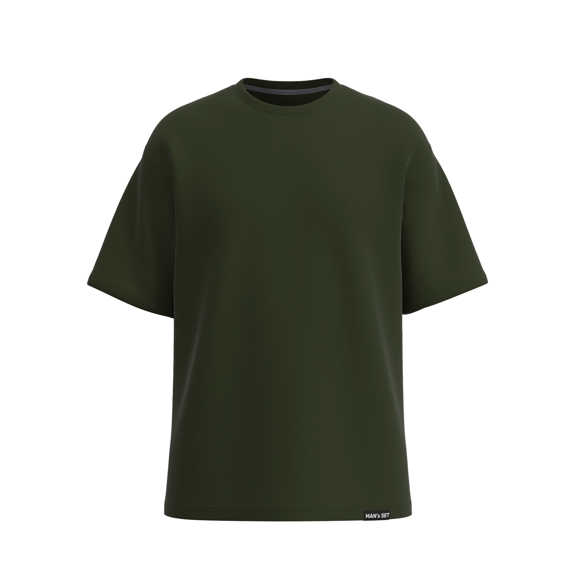 Khaki oversized T-shirt by Man’s SET, soft cotton men’s wear with loose fit, front view