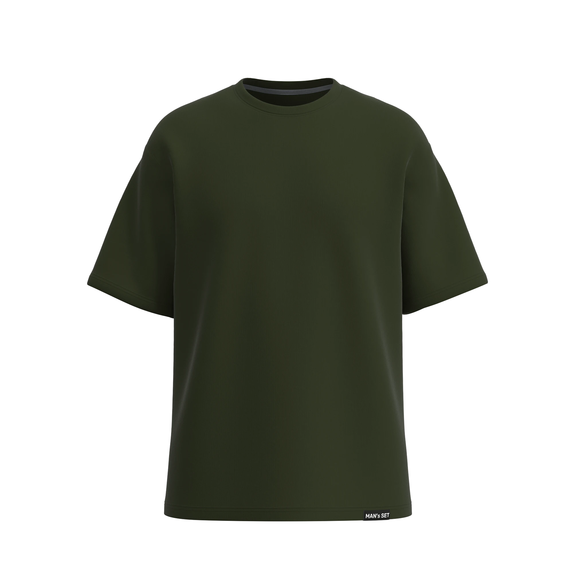 Khaki oversized T-shirt by Man’s SET, soft cotton men’s wear with loose fit, front view