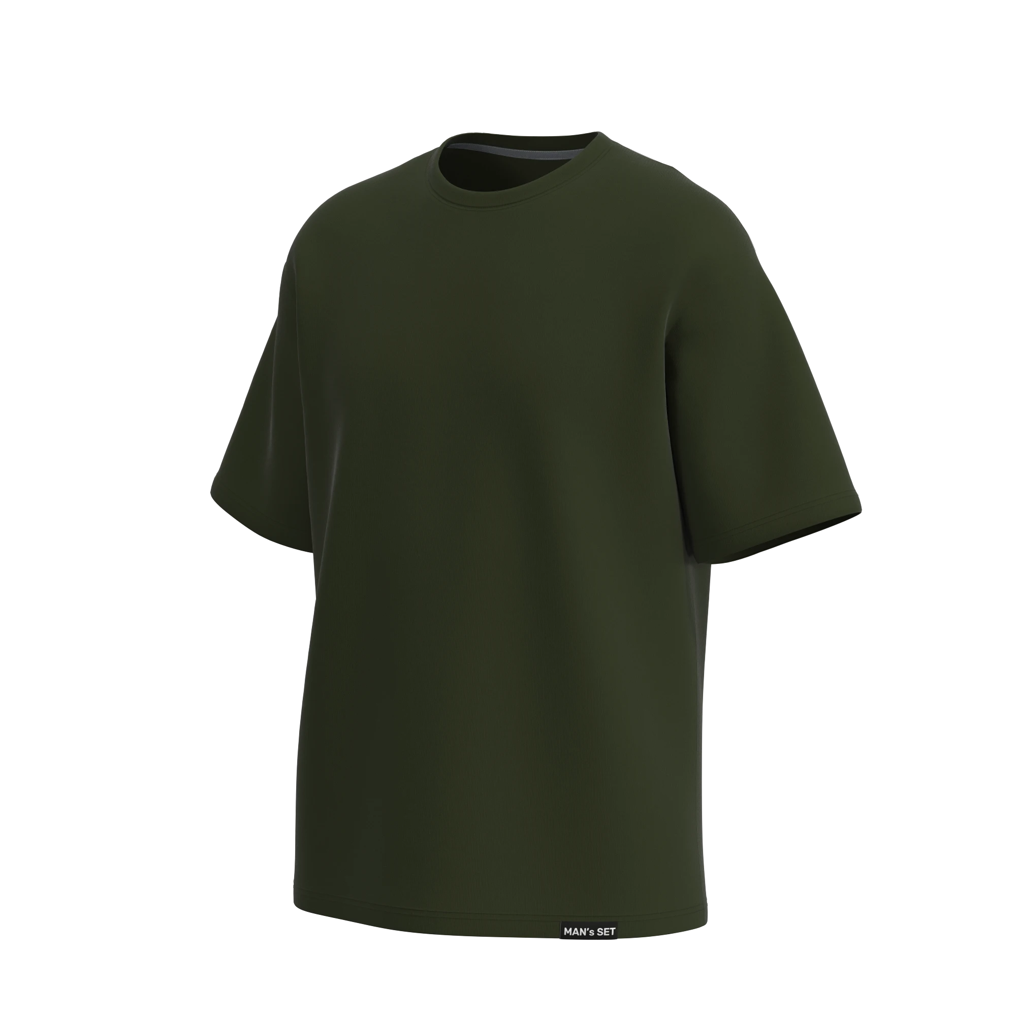 Man’s SET khaki oversized T-shirt, relaxed fit men’s top in soft cotton, angled front view