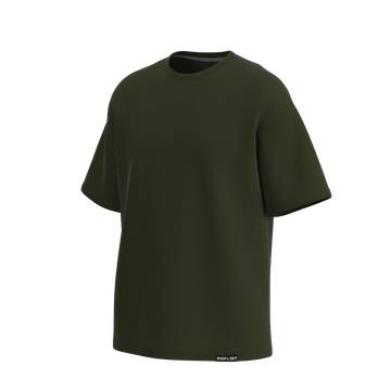 Man’s SET khaki oversized T-shirt, relaxed fit men’s top in soft cotton, angled front view
