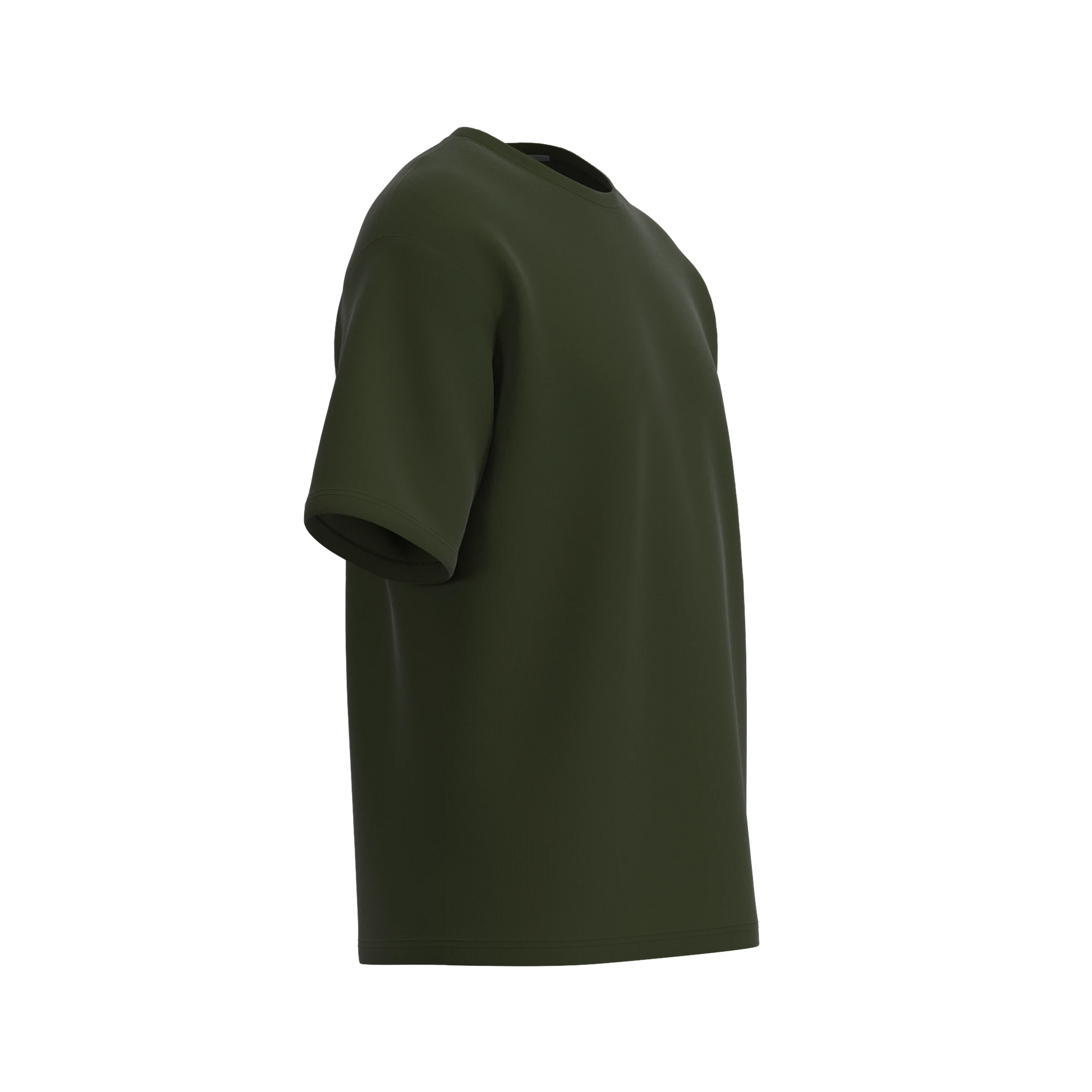 Man’s SET khaki oversized T-shirt, men’s cotton top with relaxed sleeves, side view