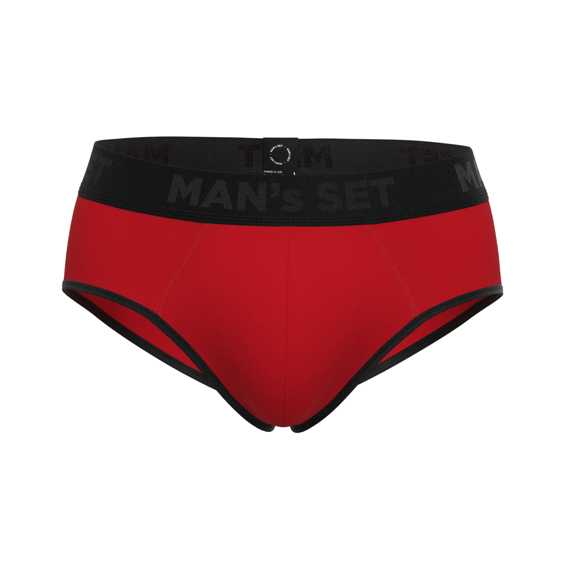 Man’s SET red CoolCore micromodal briefs, anatomical men’s underwear with black waistband, front view