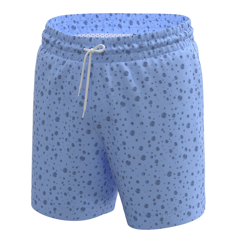 Man’s SET Anatomic Shorts 2.0 in blue drop print, breathable men’s swim shorts with drawstring, front view