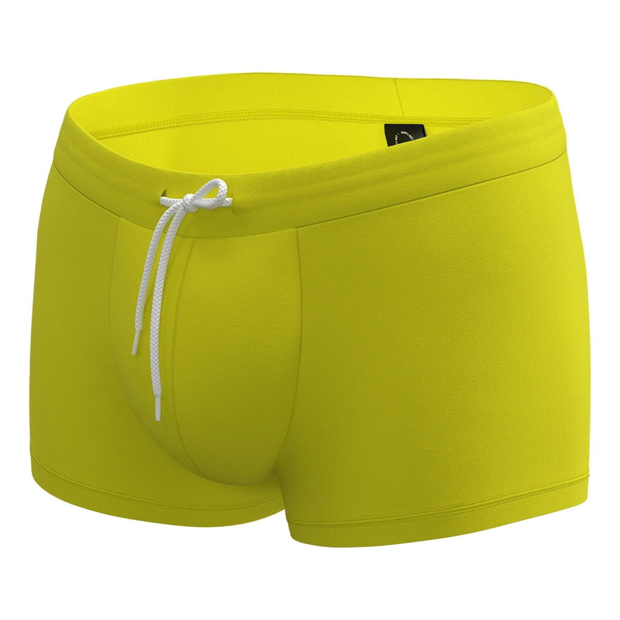 Anatomic Intimate 2.1 yellow men’s swim trunks with drawstring, anatomical fit, front view