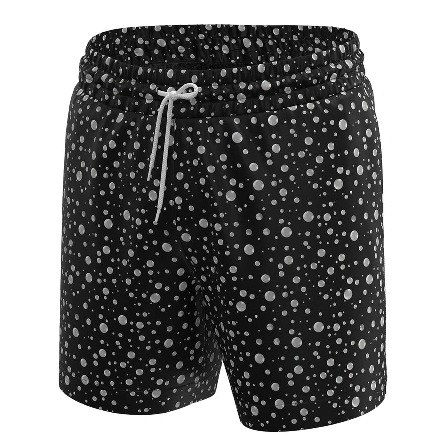 Man’s SET black drop print anatomic swim shorts, men’s swimwear with drawstring, front view