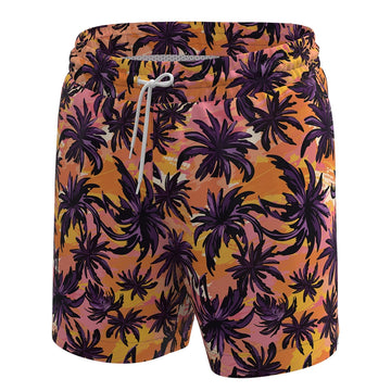 Man’s SET Anatomic Shorts 2.0 in orange palm print, men’s tropical swimwear with adjustable drawstring, front view