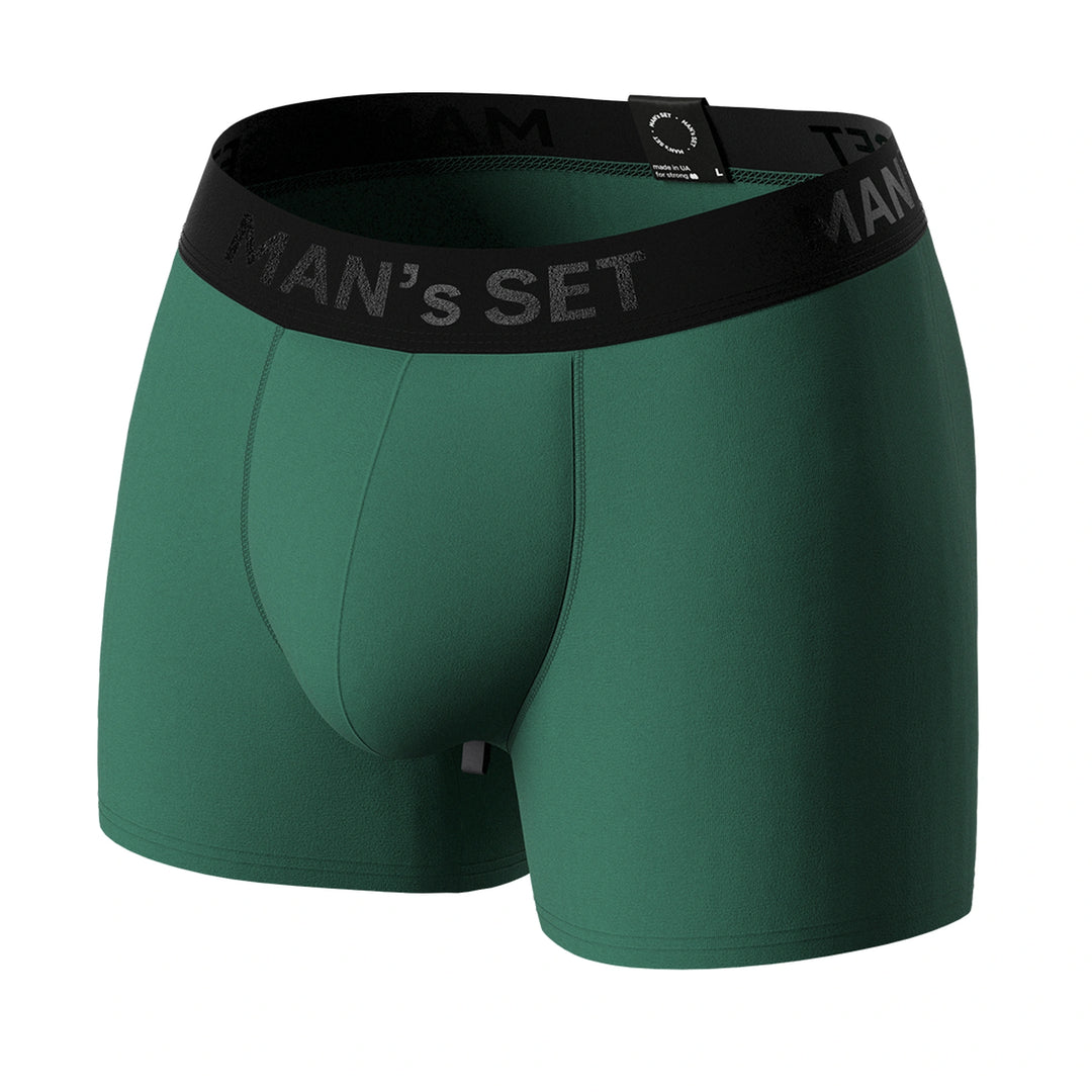 Forest green BreezeFlow micromodal 4-inch men’s trunks by Man’s SET, front view