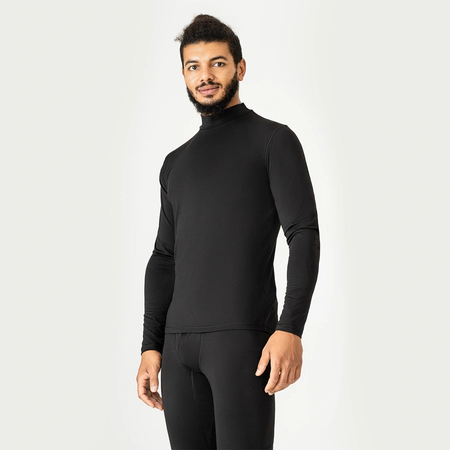 Camiseta térmica de manga larga tipo cuello alto, Negro