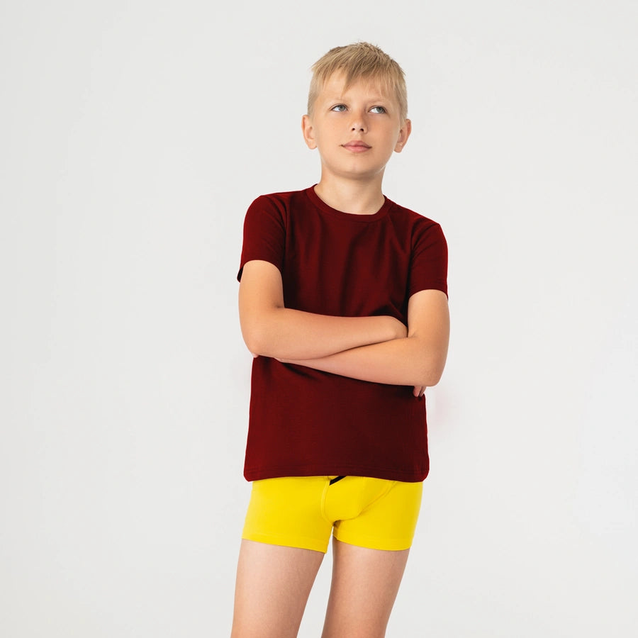 T-shirt de cou à l'équipage des enfants, bordeaux