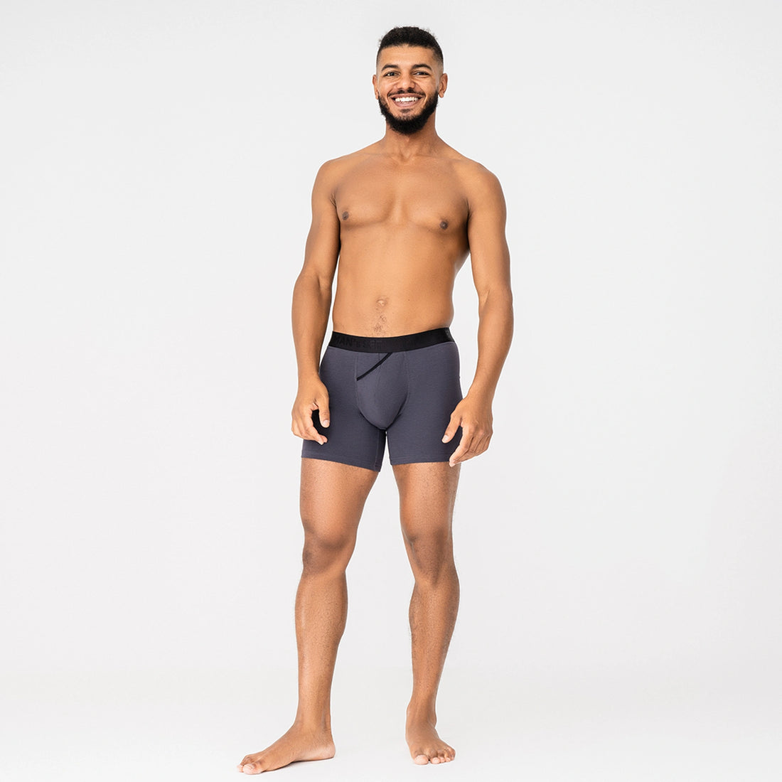 Man’s SET graphite CoolCore Micromodal boxer briefs, breathable anatomical men’s underwear with open fly, front view