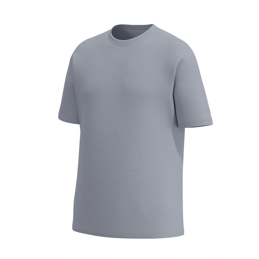Man’s SET grey premium heavy cotton oversized T-shirt, side view