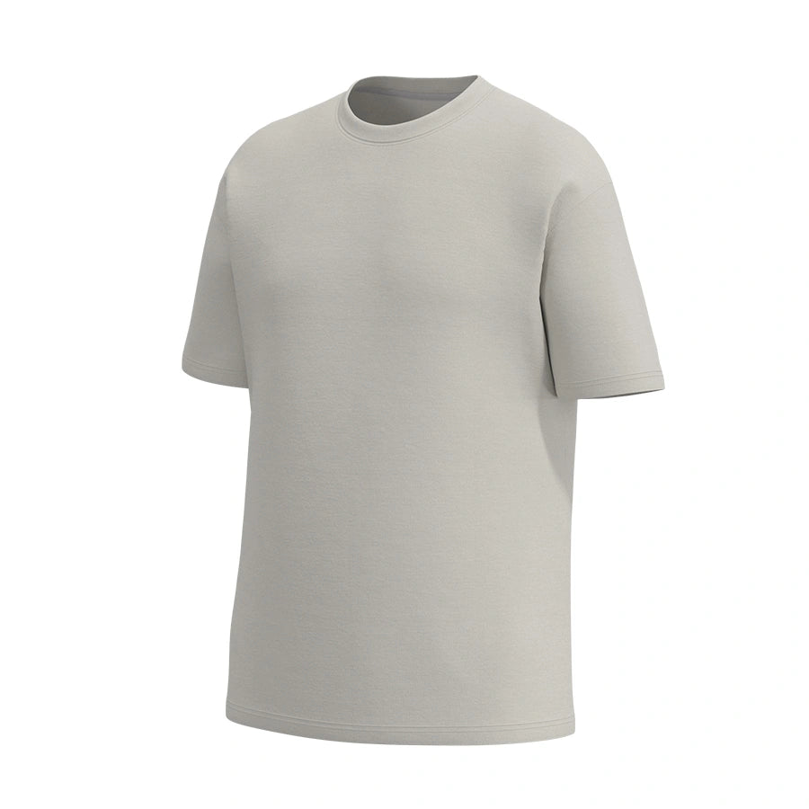Almond oversized men’s T-shirt by Man’s SET in premium heavy cotton, angled front view