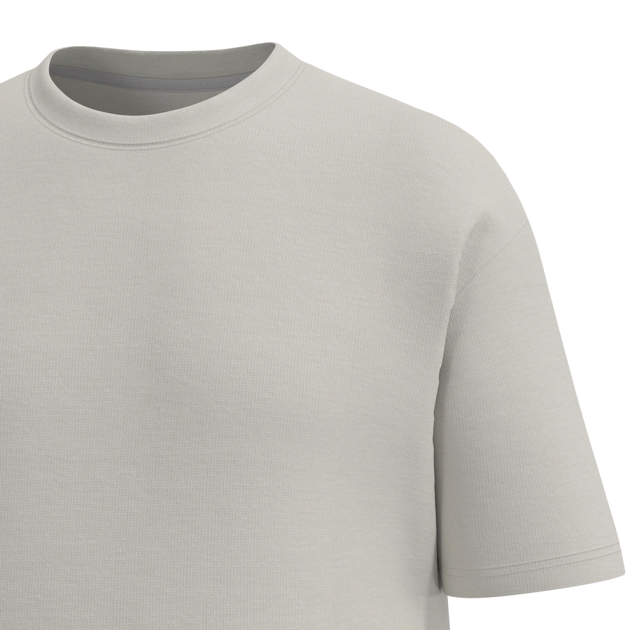 Man’s SET almond premium heavy cotton oversized T-shirt, close-up view