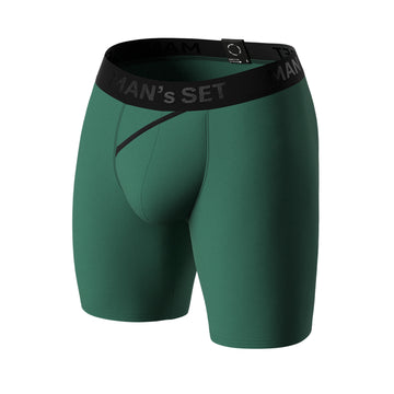 CoolCore micromodal forest green boxer briefs by Man’s SET, breathable men’s underwear with open fly, front view