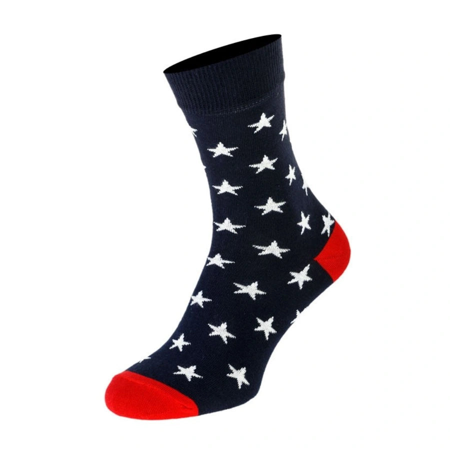 Classic cotton socks in navy with white stars and red accents, Man’s SET, side view