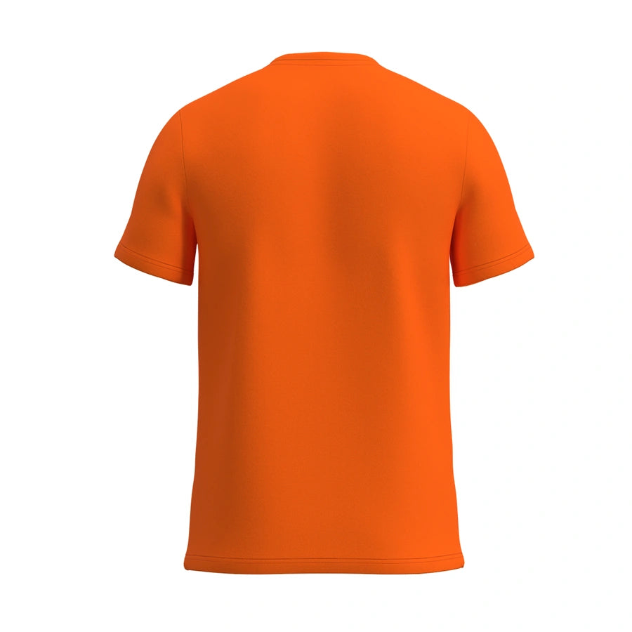 Man’s SET super-soft crew neck T-shirt in vibrant orange, breathable cotton fabric with relaxed fit, back view