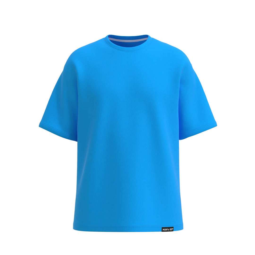 Man’s SET turquoise oversized T-shirt, soft cotton men’s top with relaxed fit, front view