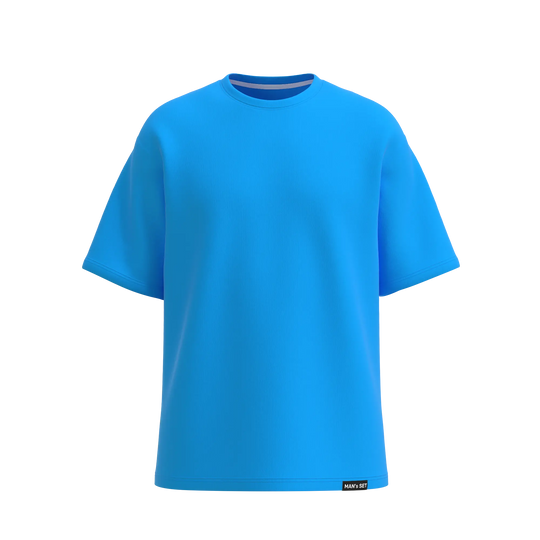 Man’s SET turquoise oversized T-shirt, soft cotton men’s top with relaxed fit, front view