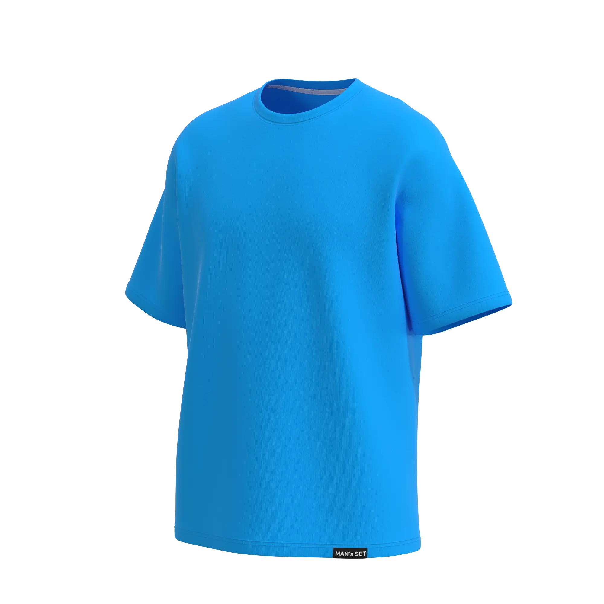 Man’s SET turquoise oversized T-shirt, relaxed fit men’s cotton top, angled front view
