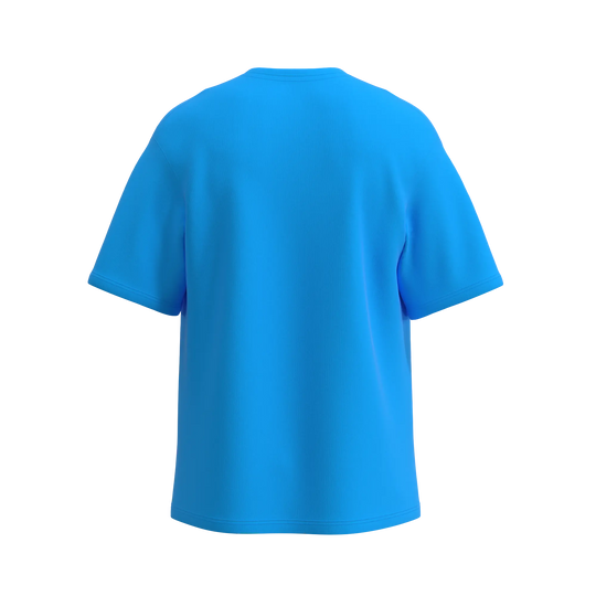 Turquoise oversized T-shirt by Man’s SET, soft cotton men’s clothing with relaxed fit, back view