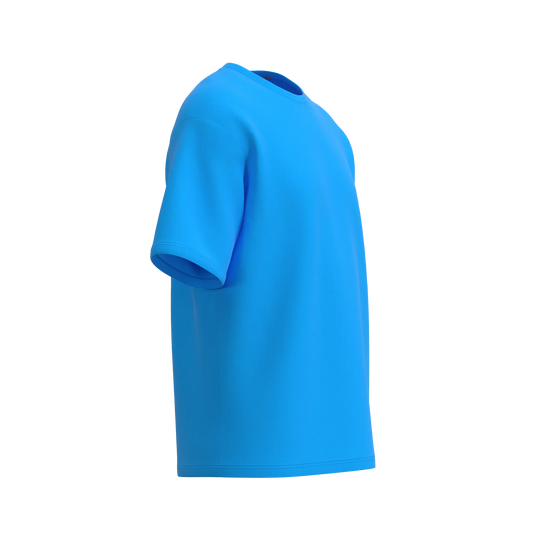 Turquoise oversized T-shirt by Man’s SET, men’s soft cotton top with loose sleeves, side view