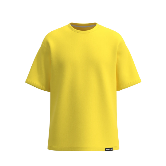 Man’s SET yellow oversized T-shirt, breathable cotton men’s style with wide sleeves, front view