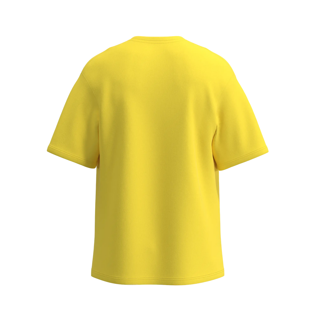 Yellow oversized men’s T-shirt by Man’s SET, smooth cotton texture with loose cut, back view
