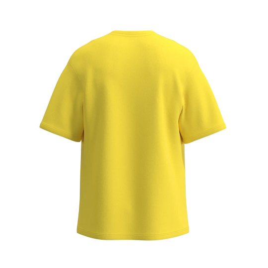 Yellow oversized men’s T-shirt by Man’s SET, smooth cotton texture with loose cut, back view