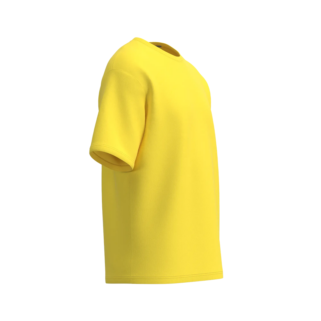 Man’s SET yellow oversized T-shirt, breathable cotton men’s clothing with relaxed fit, side view