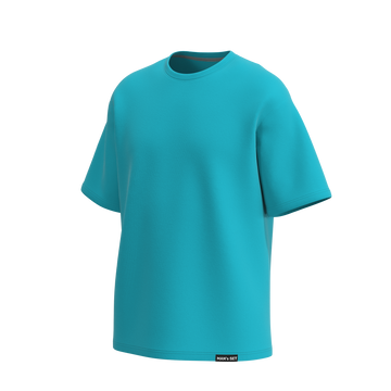 Man’s SET dark mint oversized T-shirt, soft cotton men’s wear, angled front view