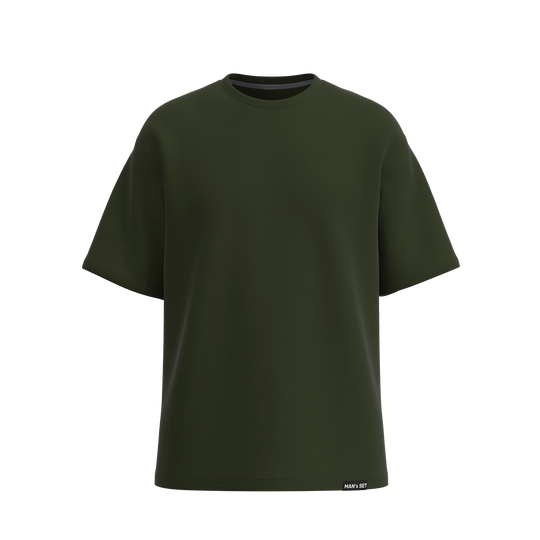 Khaki oversized T-shirt by Man’s SET, soft cotton men’s wear with loose fit, front view
