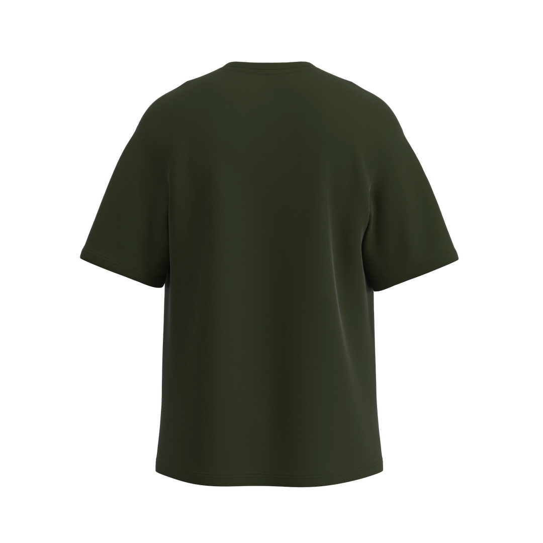 Khaki oversized men’s T-shirt by Man’s SET, soft cotton fabric with relaxed fit, back view