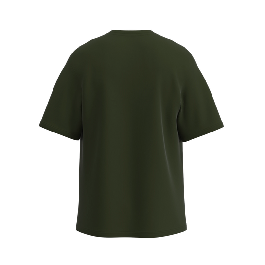 Khaki oversized men’s T-shirt by Man’s SET, soft cotton fabric with relaxed fit, back view