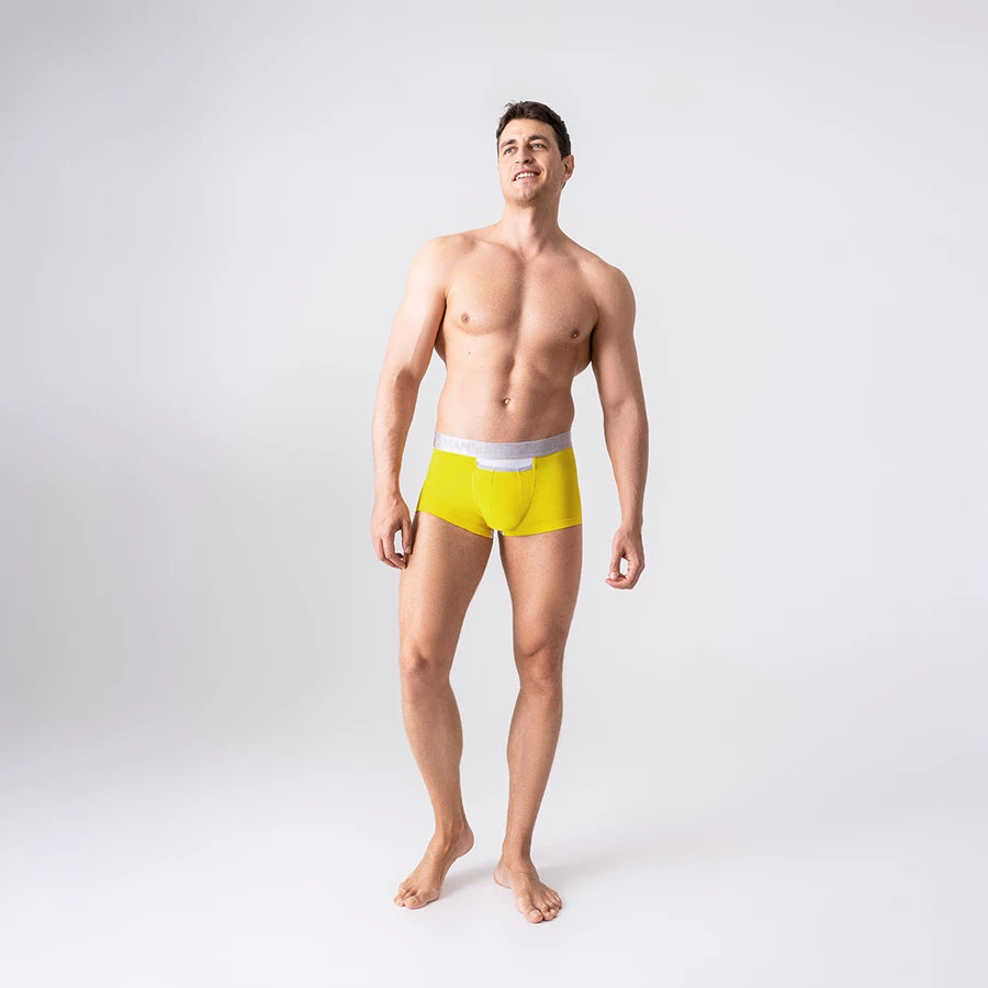 Men's Trunks AirFlow Silver Series with open fly pouch in Yellow Front View