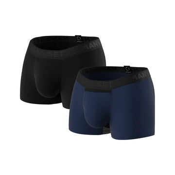 Man’s SET Anatomical Classic Duo Plus, black and navy anatomical trunks, breathable underwear, front view