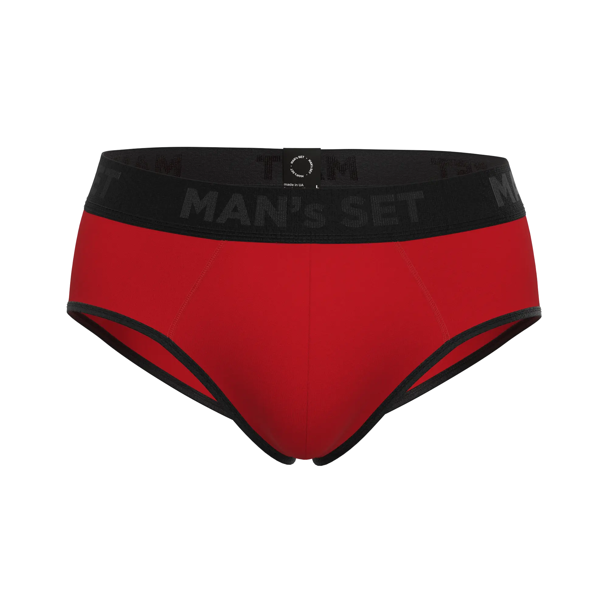 Man’s SET red CoolCore micromodal briefs, anatomical men’s underwear with black waistband, front view