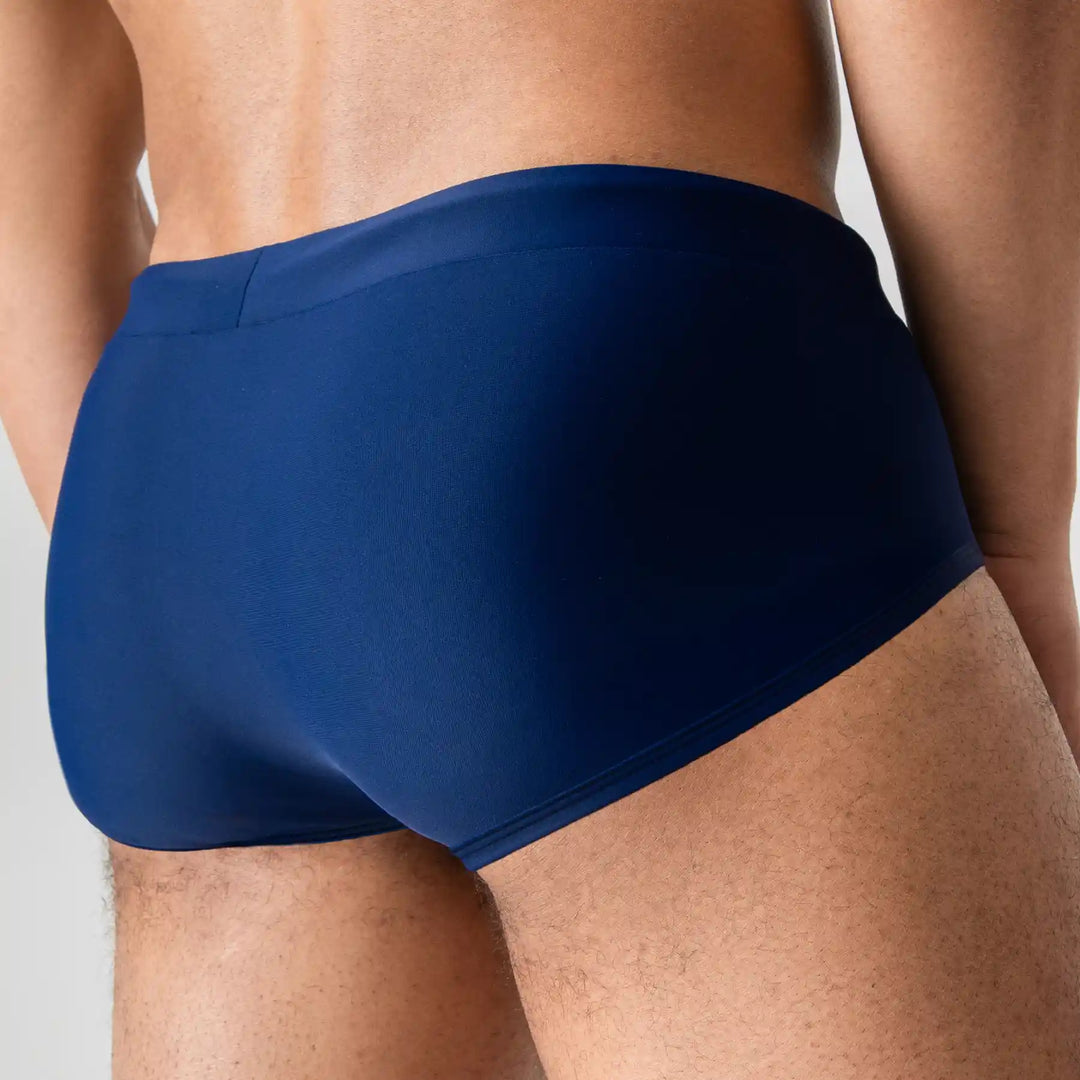 Blue swimwear by Man’s SET, Anatomic Brief 2.0 with supportive fit, back view