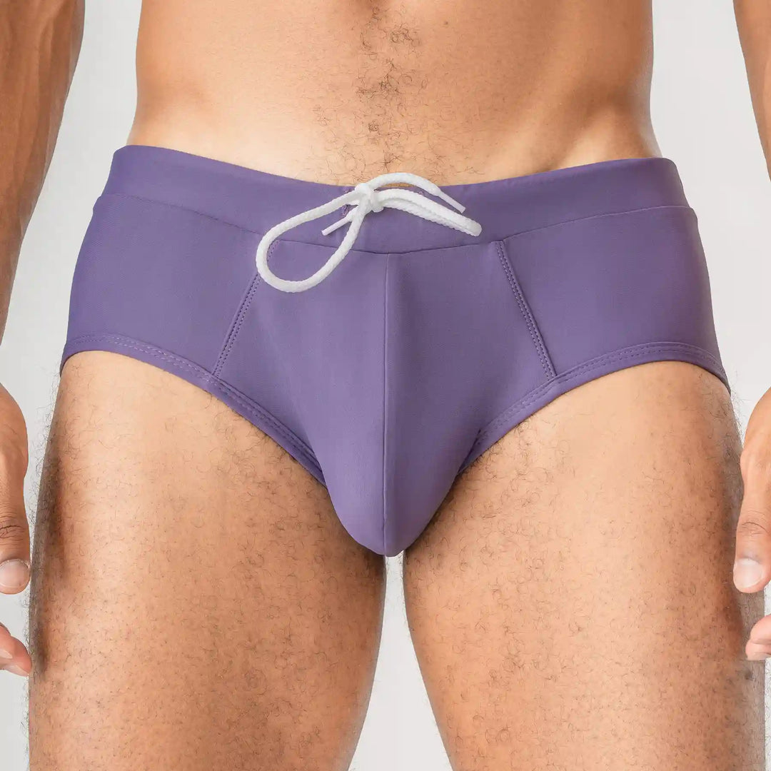 Man’s SET Anatomic Brief 2.1 gray and purple men’s swim briefs, anatomical fit, front view