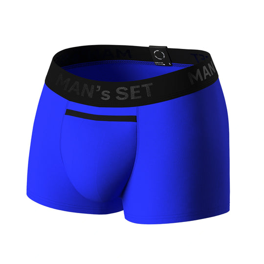 Man’s SET electric blue Micromodal trunk, breathable anatomical men’s underwear with open fly, front view