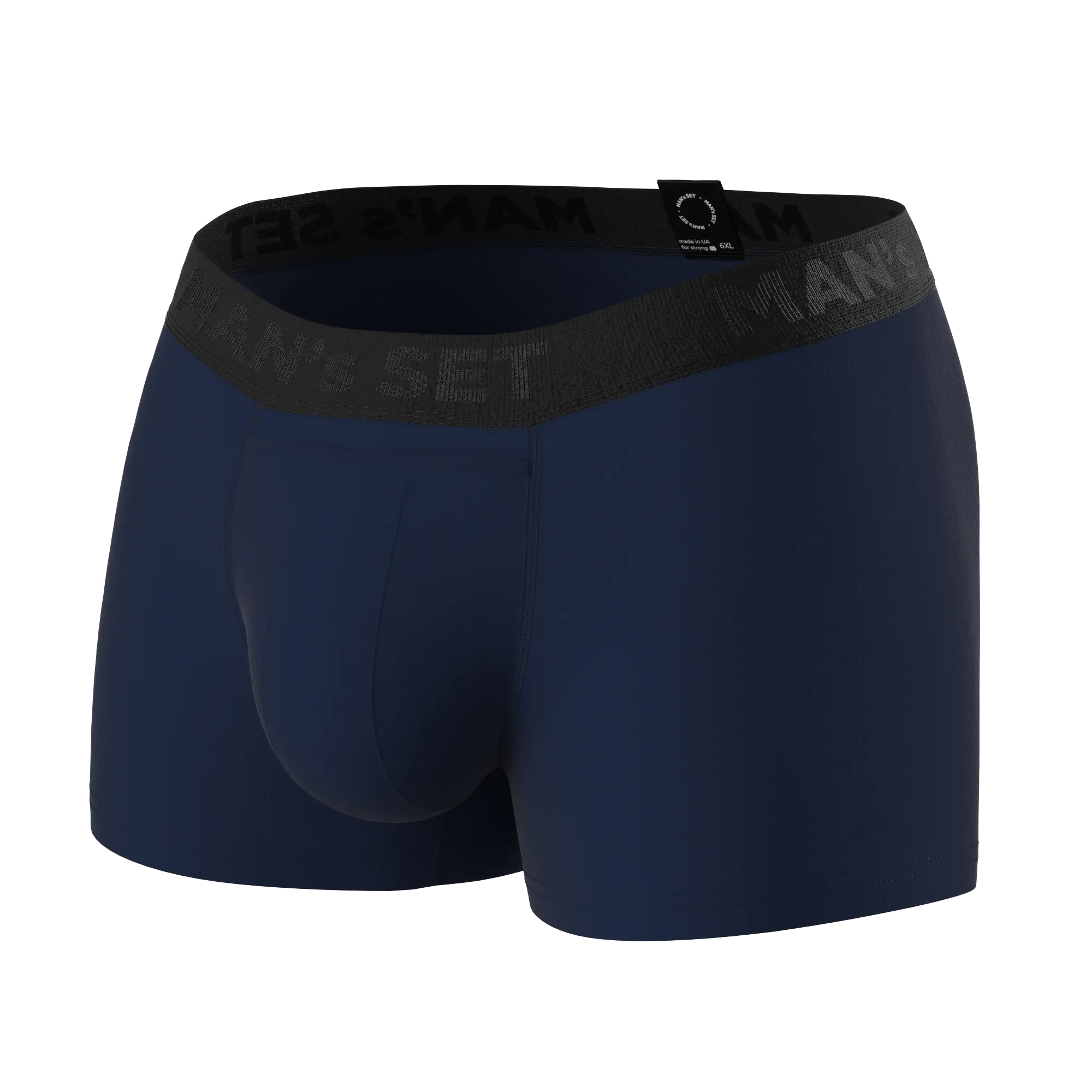 Man’s SET navy anatomical men’s boxers with fly, classic plus-size fit, angled product view