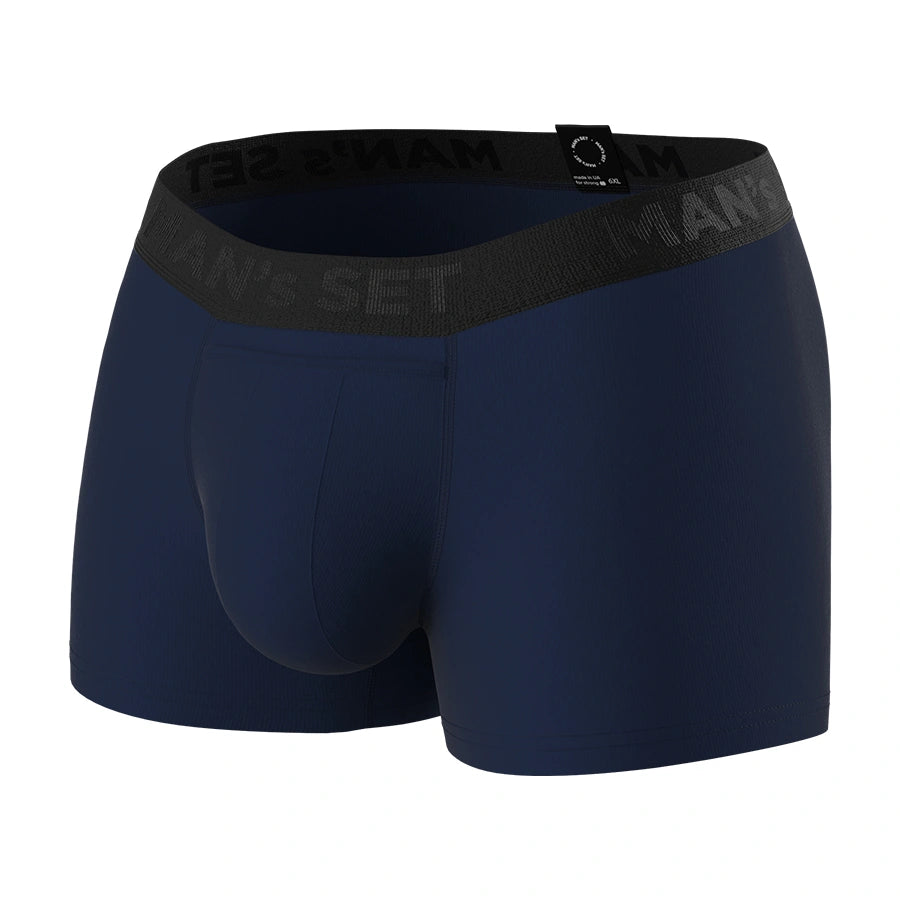 Man’s SET navy anatomical men’s boxers with fly, classic plus-size fit, angled product view