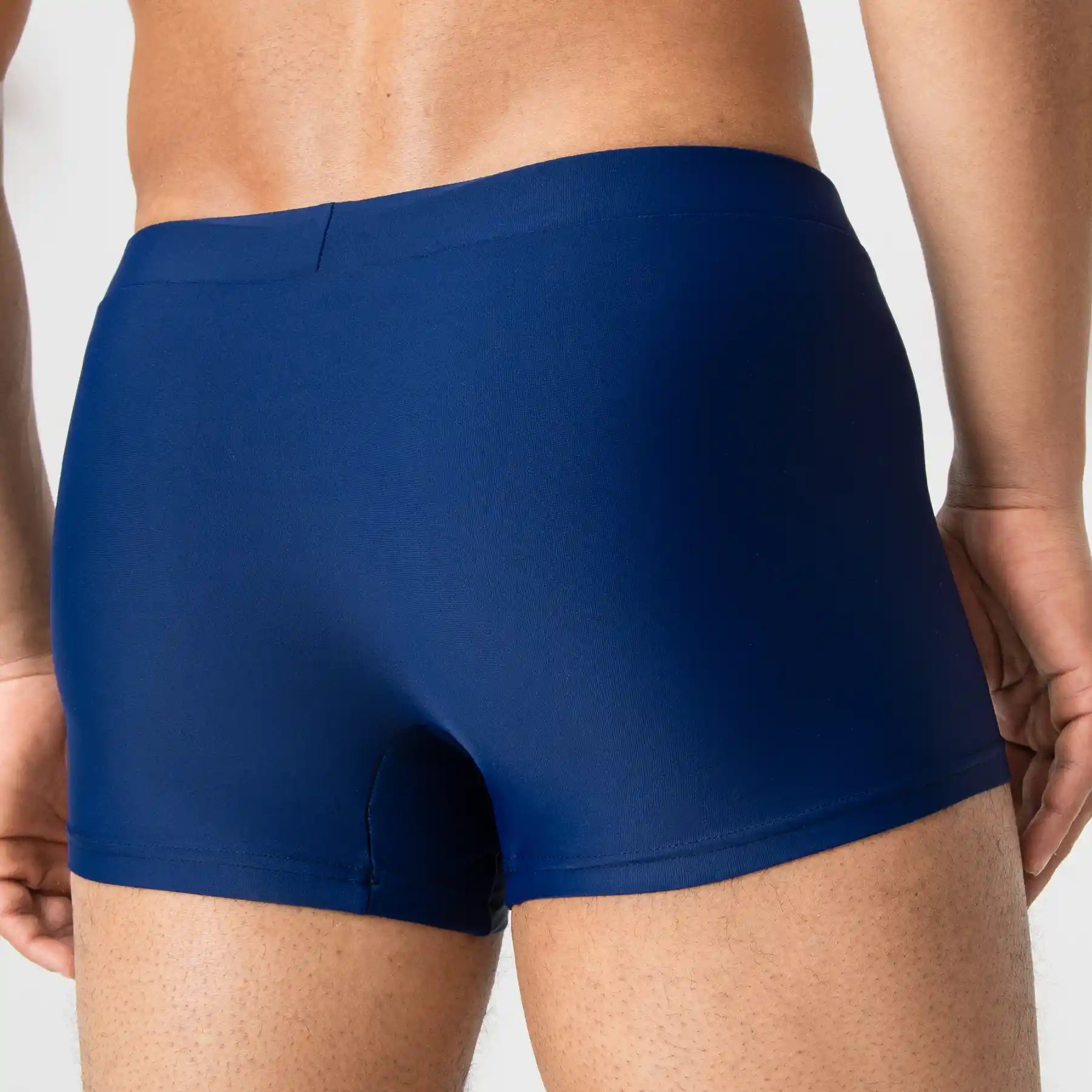 Man’s SET Intimate 2.1 navy anatomical men’s swim trunks, comfortable men’s underwear, back view