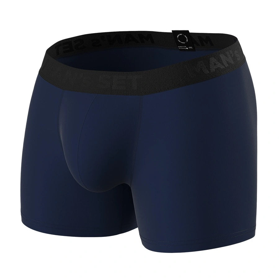 Man’s SET navy anatomical men’s boxer briefs, plus-size fit with seamless no-fly front, angled view
