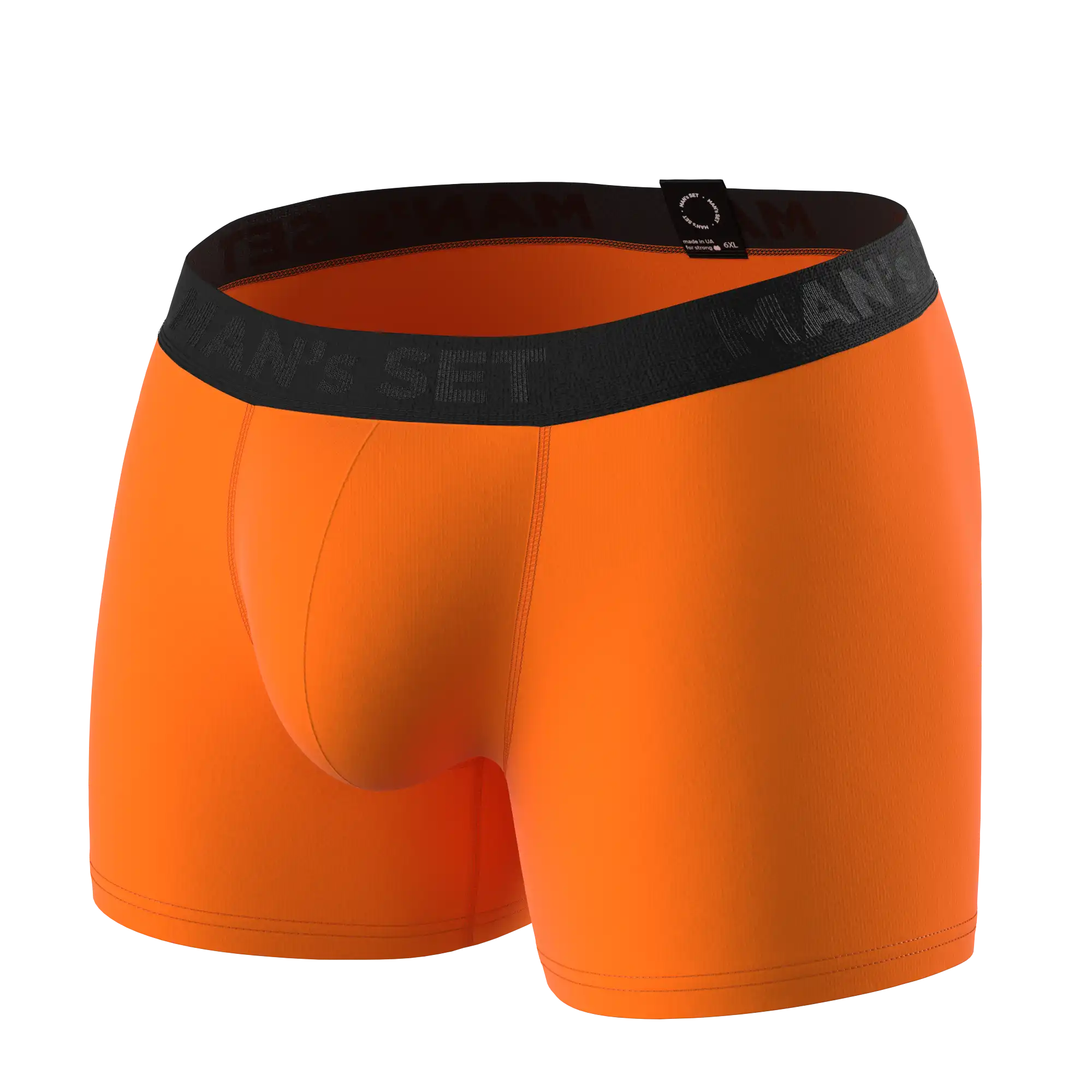 Man’s SET orange anatomical men’s boxer briefs, no fly plus-size design, angled product view