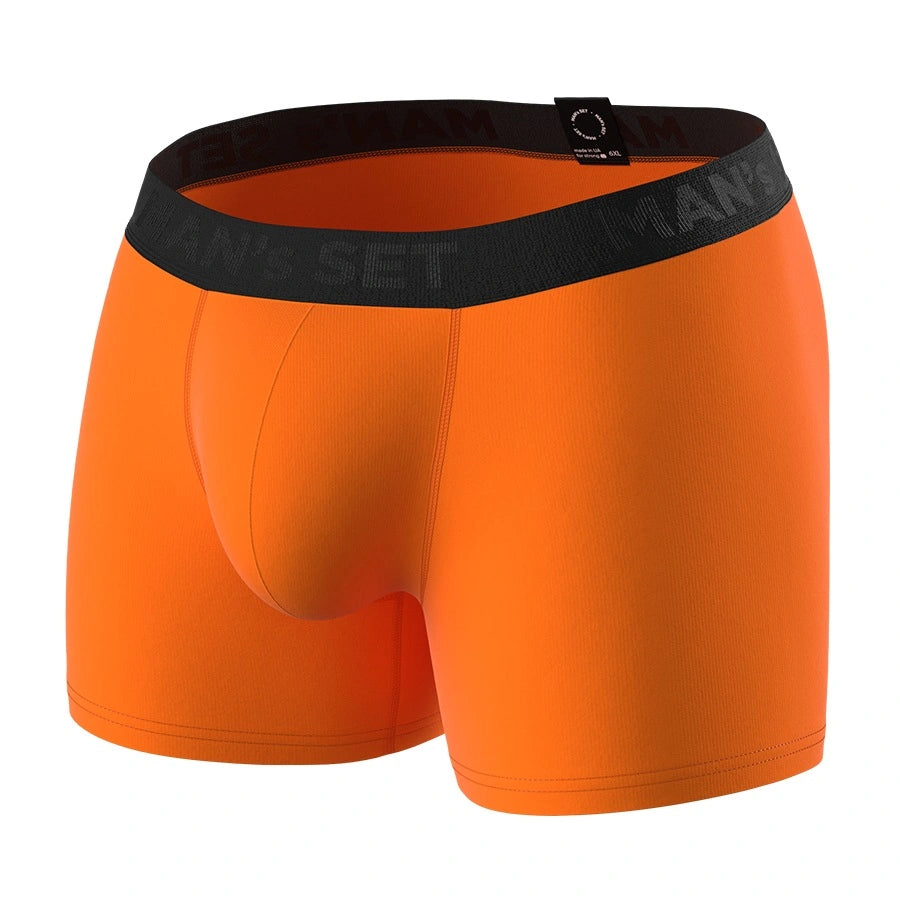 Man’s SET orange anatomical men’s boxer briefs, no fly plus-size design, angled product view