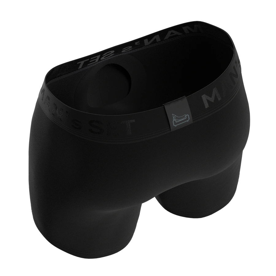 Man’s SET black anatomical boxer briefs with internal pocket, breathable men’s underwear, angled back view