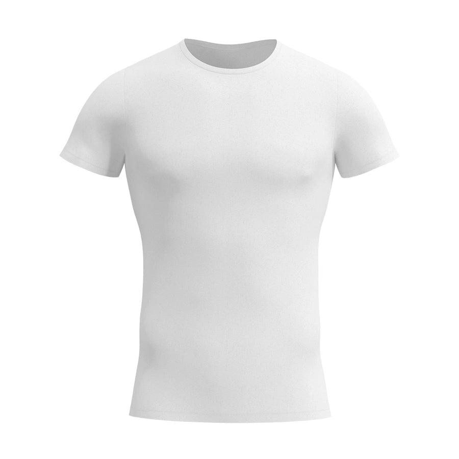 White 100% cotton men’s undershirt T-shirt by Man’s SET, slim fit breathable base layer, front view