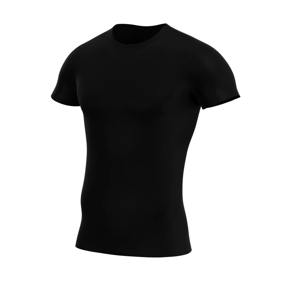 Black slim fit essential men’s undershirt by Man’s SET in 100% cotton, angled front view