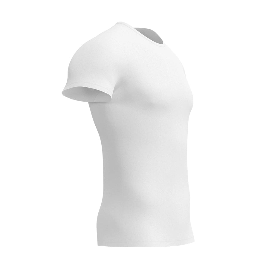 White men’s undershirt T-shirt by Man’s SET in 100% cotton, slim fit base layer, side view