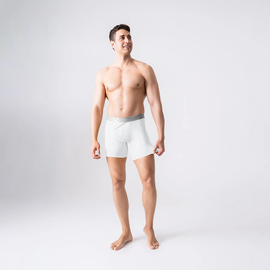 Men’s Boxer Briefs UltraSoft Silver Series with skew fly pouch in White Front View
